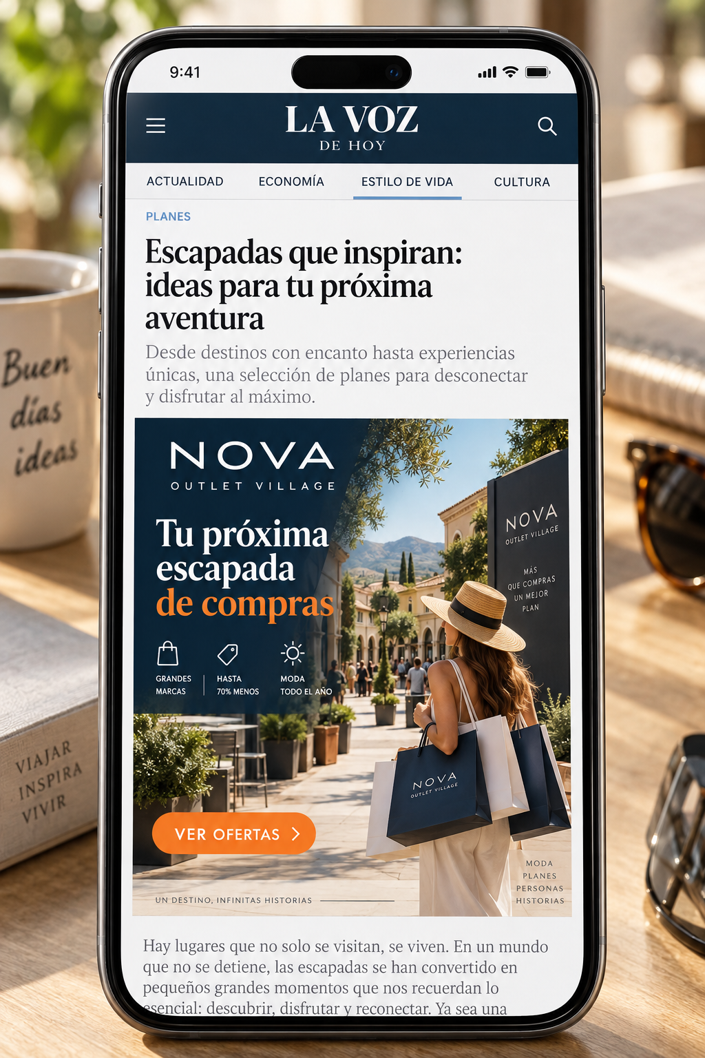 Anuncio móvil de NOVA OUTLET VILLAGE integrado en un medio digital